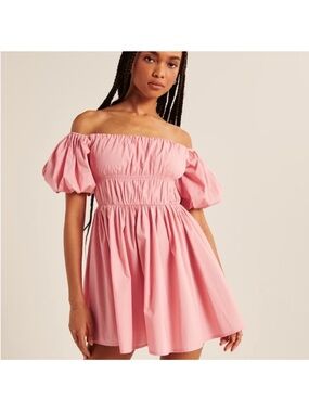 Abercrombie & Fitch Medium Pink Off-Shoulder Puff Sleeve Cotton Dress